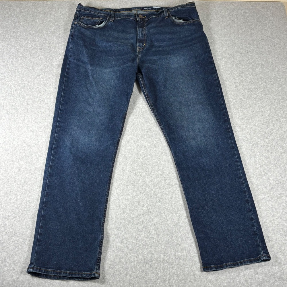 George Straight Leg Jeans Mens 40x32 Dark Wash Blue Denim Stretch
